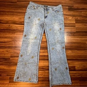 Clash Vintage Embroidered Gold Flowers Jeans XL - Pls Read Below